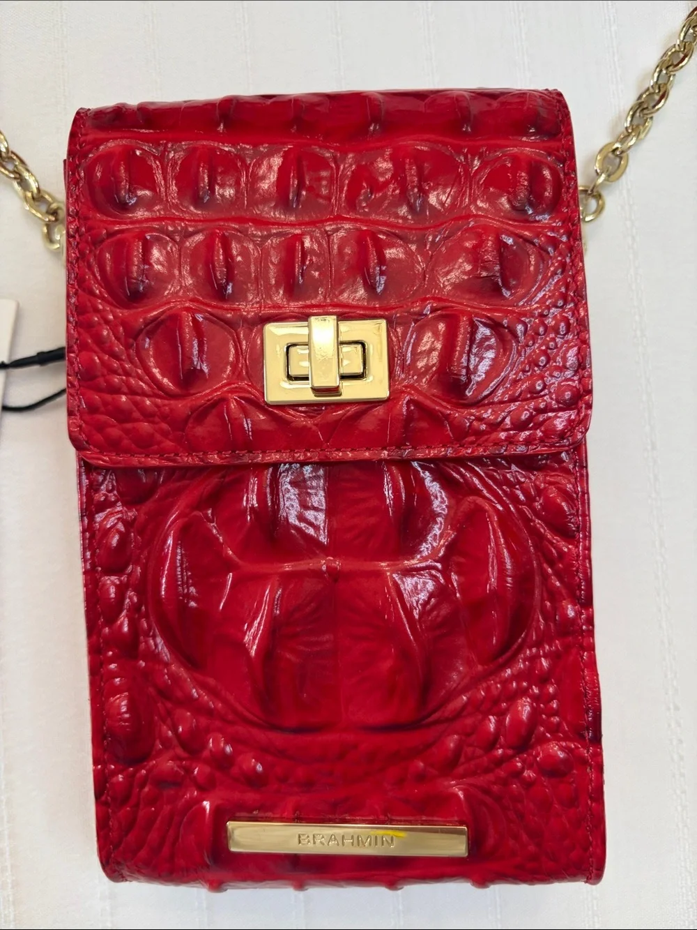 Brahmin Red Croc-Embossed Chain Strap Crossbody Phone Pouch